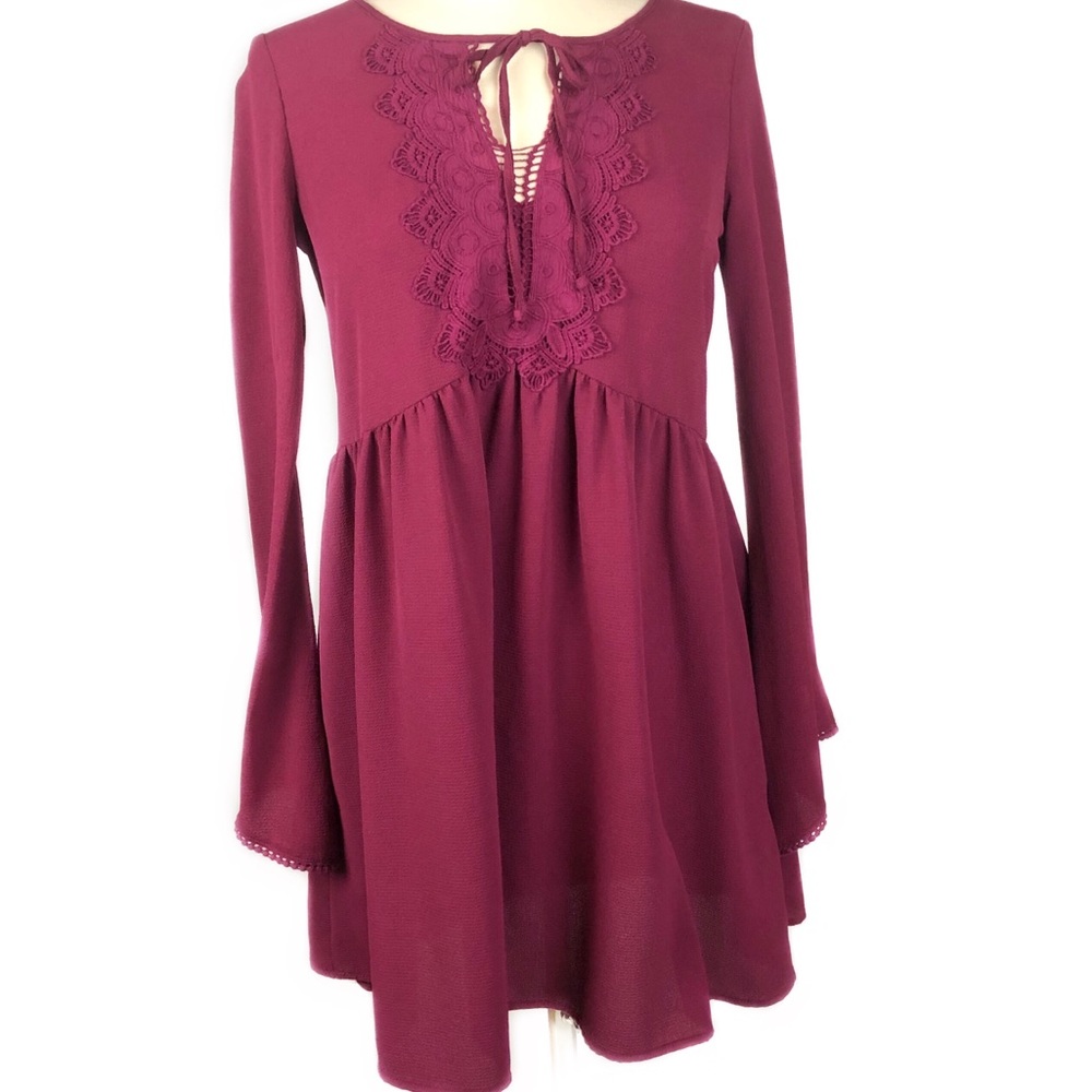 Y2K Long Sleeve Mini Dress Burgundy